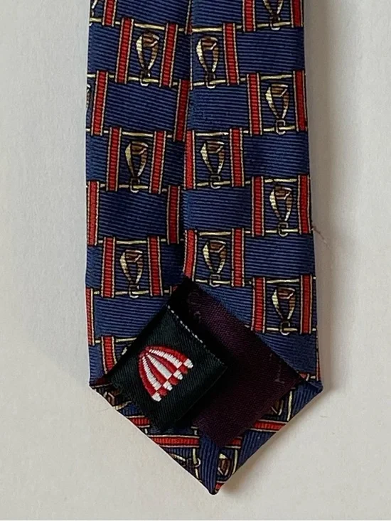Equestrian Silk Tie Hand Tailored Stirrups Navy Blue Red Necktie Horses Preppy - Picture 7 of 13